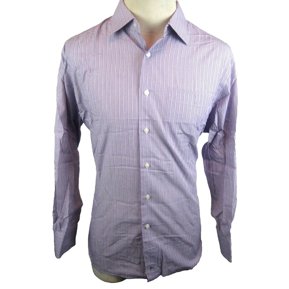 Mens John W Nordstrom 100% Cotton Purple Stripe Dress Shirt size 161/2-33